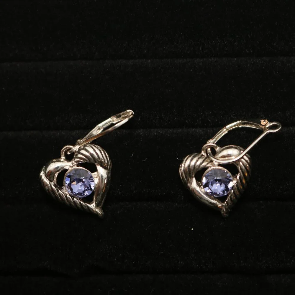 Napier silver-tone and tanzanite crystal heart shape leverback earrings
